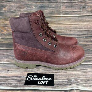 Timberland Women's 6 Inch Premium D Ring Burgundy Leather Suede Boots Size 9